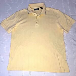 Perry Ellis America Men’s L Pale Yellow Brushed Cotton Polo Sweater Gray Trim